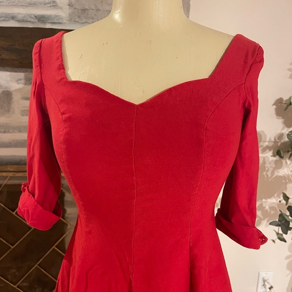 Unique Vintage red stretch mini dress fit and flare size XS. Cotton and spandex - Picture 2 of 6